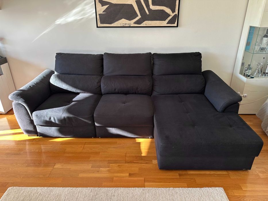 Sofá Chaise Longue Cinzento-Escuro Extensível – 2,80m x 1,60m