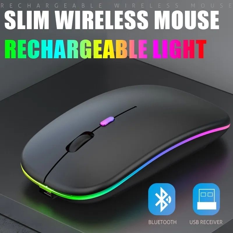 RGB беспроводная мышь с аккумулятором подсветка блютус + адаптер мышк