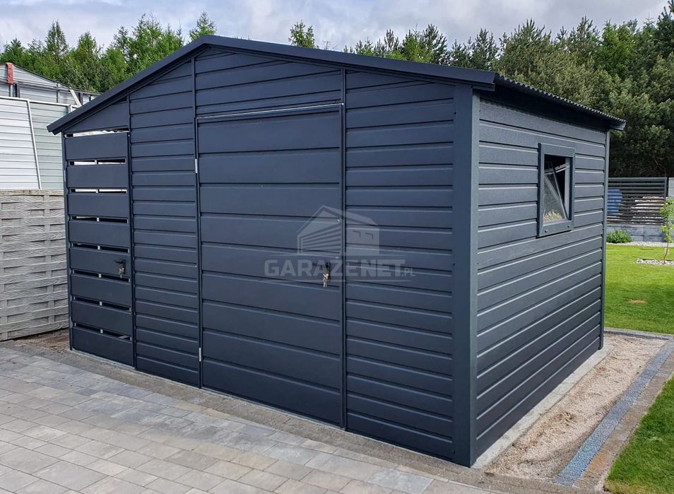 DOMEK OGRODOWY 2,5X2,5M Wiata 0,9X2,5M Antracyt Dach Dwuspadowy Gb470