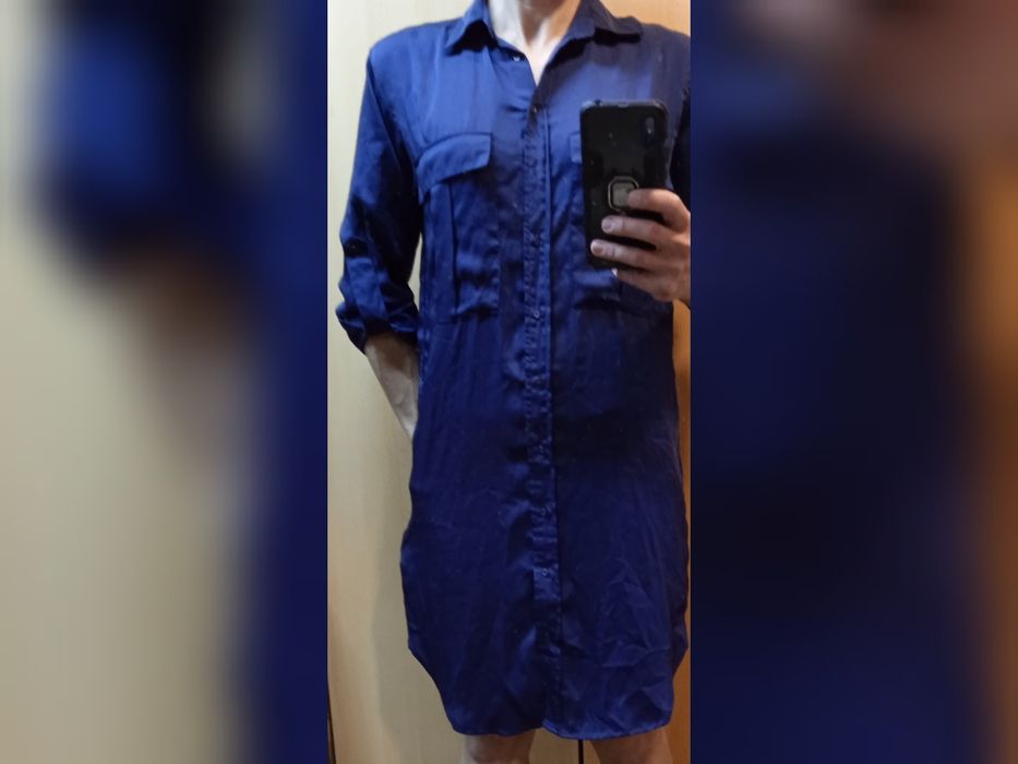 Luźna koszula sukienka Zara granatowa