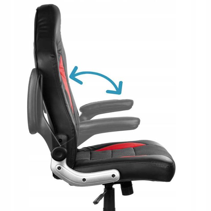 FOTEL gamingowy RECORD do biurka czarno-szaro-czerwony NOWY STYL