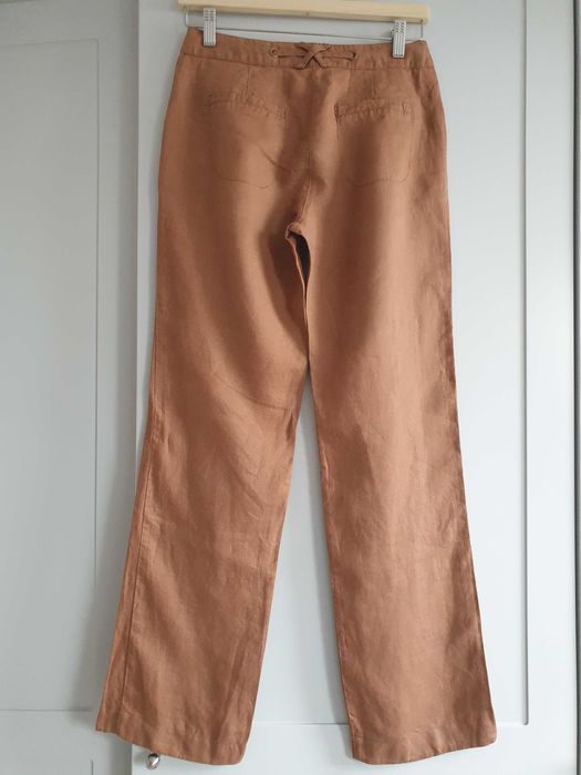 Brązowe rude lniane spodnie Maddison 34 36 ceglaste 100% len