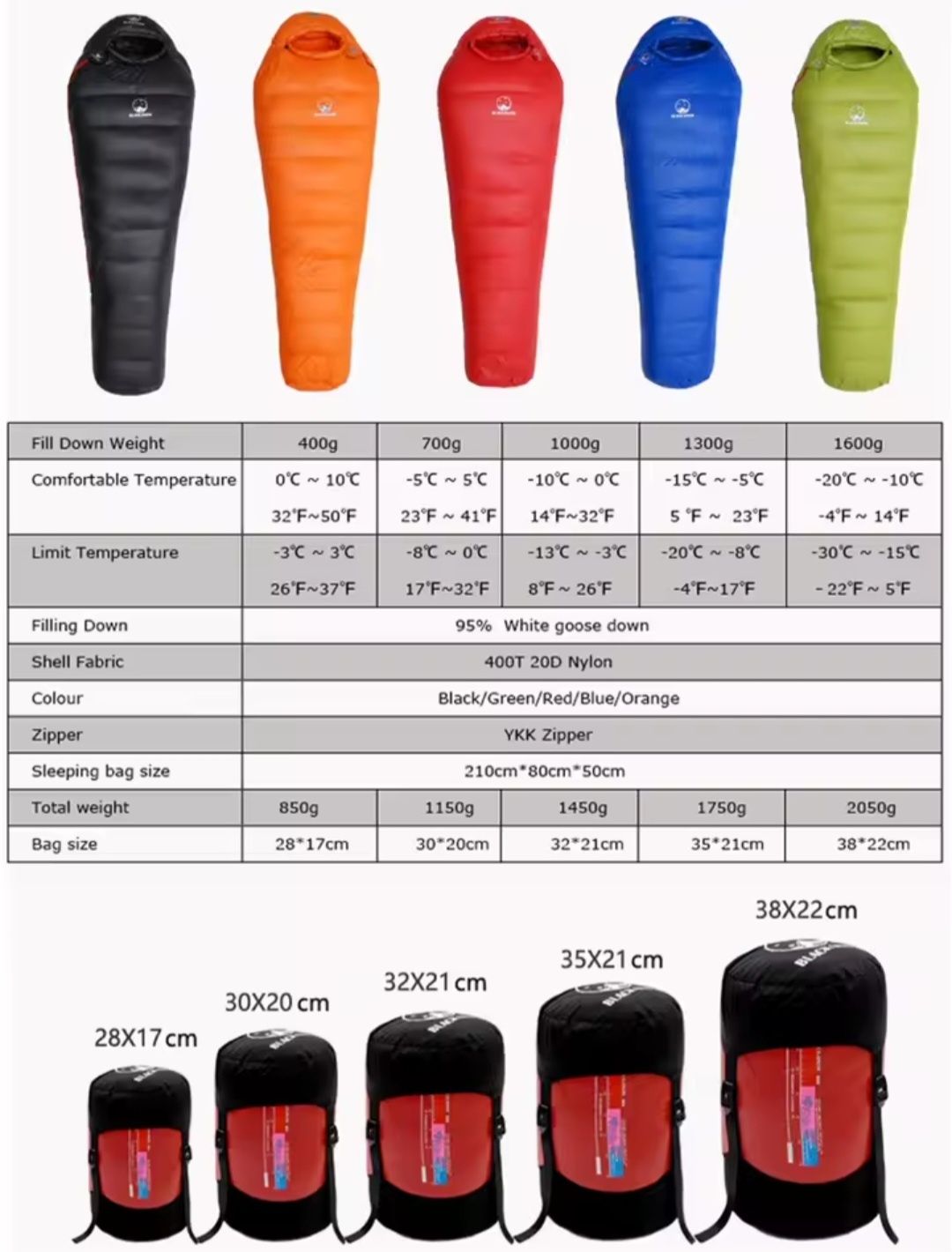 Śpiwór puchowy Cadeno 600 g kaczego puchu