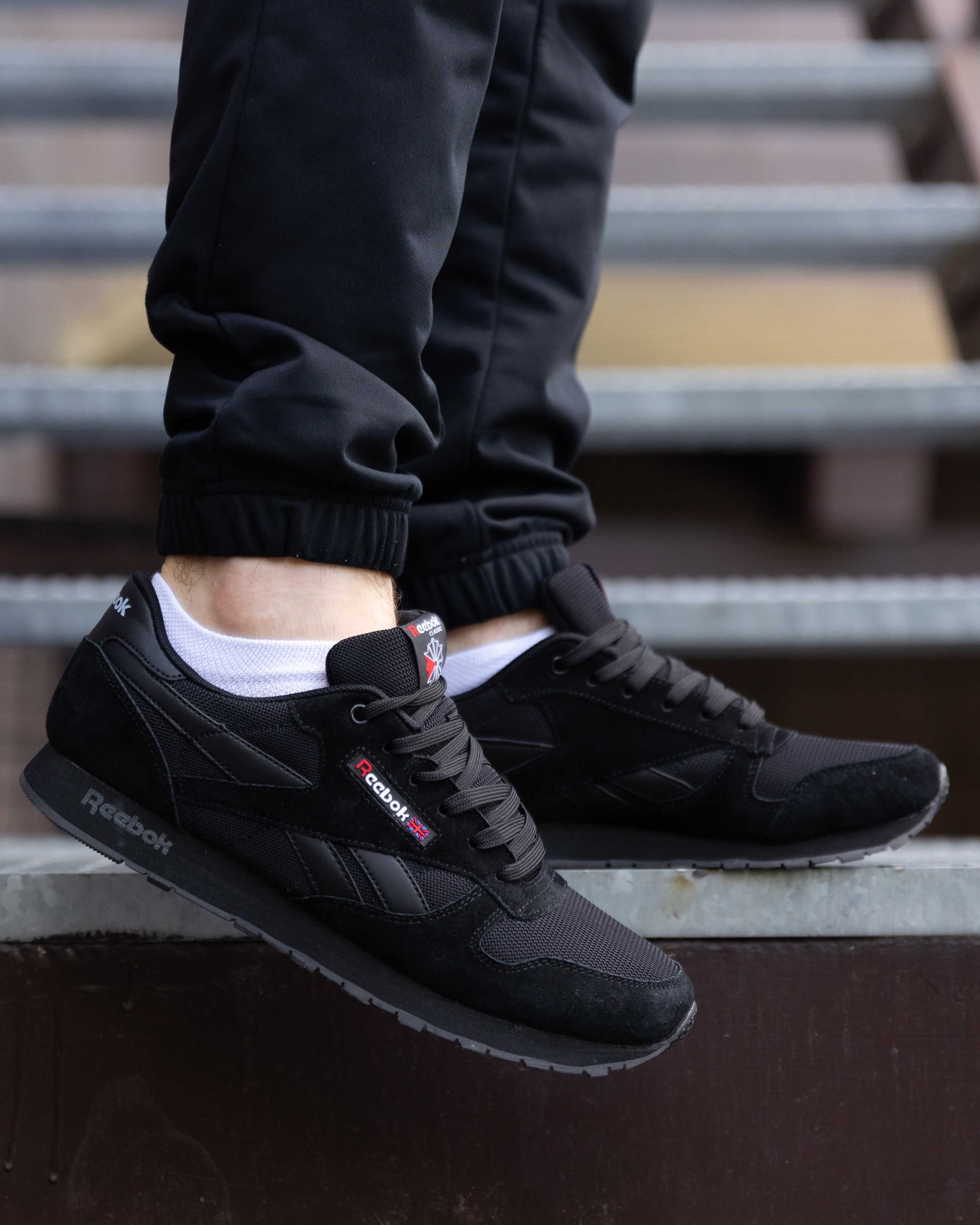 Мужские кроссовки Reebok Classic Leather Triple Black Рибок Классик