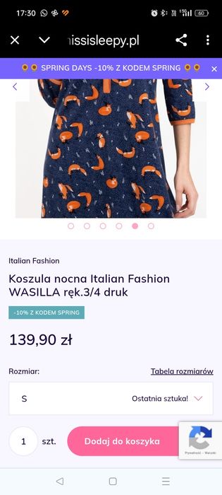 Nowa Koszula nocna M liski wasilla italian fashion