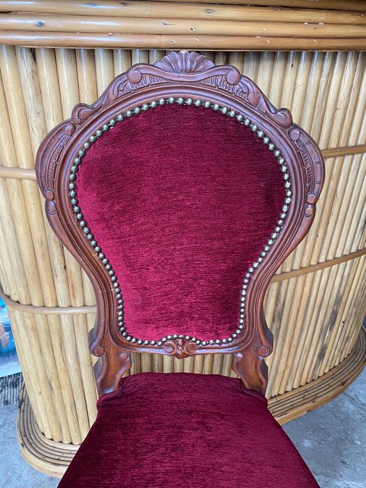 Cadeira Madeira Maciça Nobre Centenária Veludo Vermelho