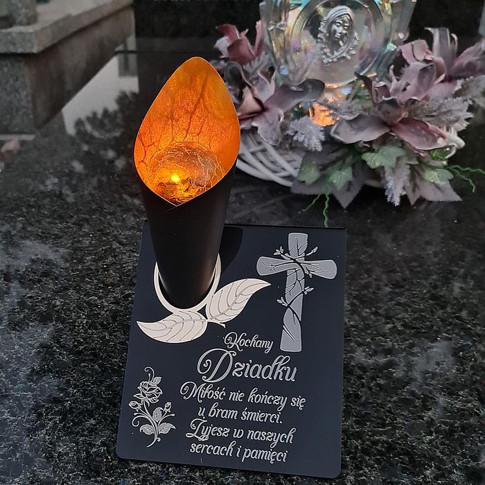 Solarny znicz LED STATUETKA na cmentarz grób duża wieczna lampka