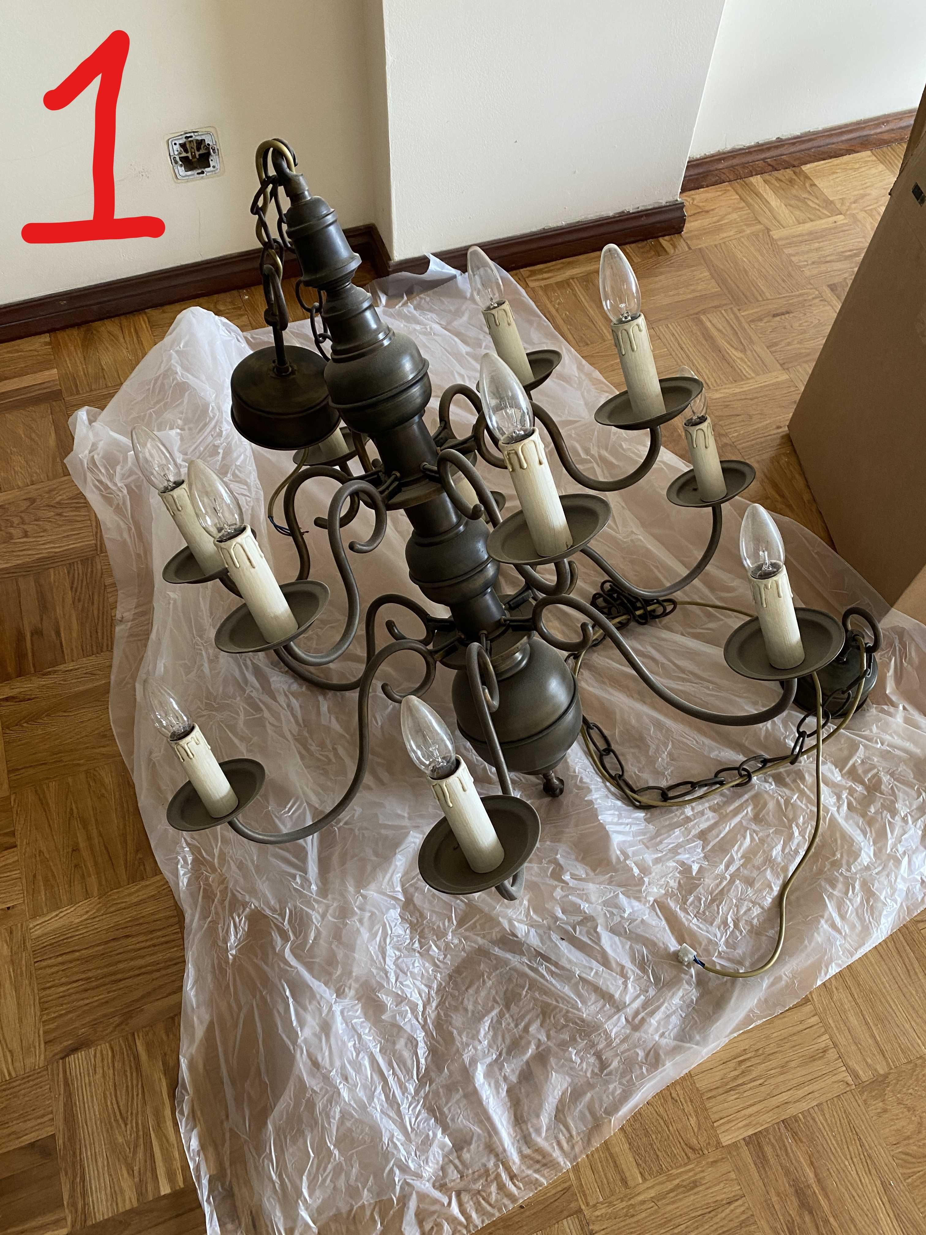 Lustre e candeeiros de tecto de 6 e 12 lâmpadas