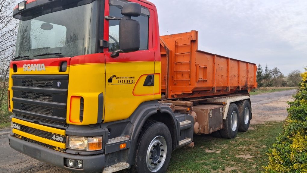 Scania 124g 420KM , 6x2 tarczki,linowiec/wywrot 3 strony,2002r, Euro I