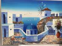 Obraz olejny akwarela grecja santorini recznie malowany z zagranicy