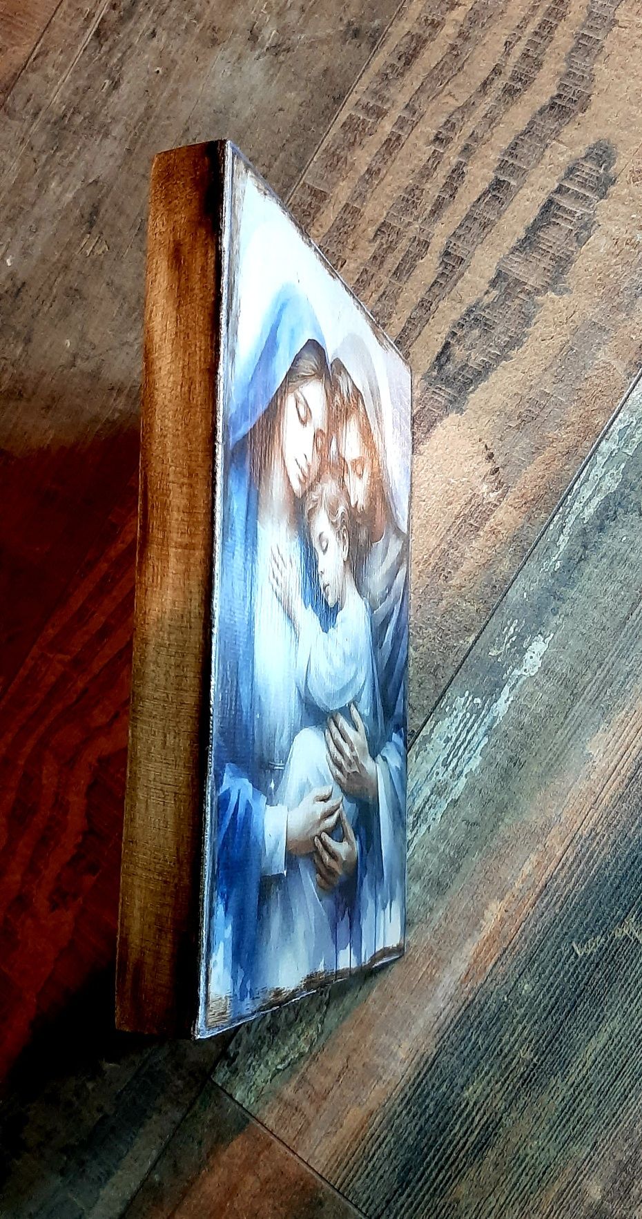 Obrazek na drewnie, prezent, pamiątka religijna, Święta Rodzina