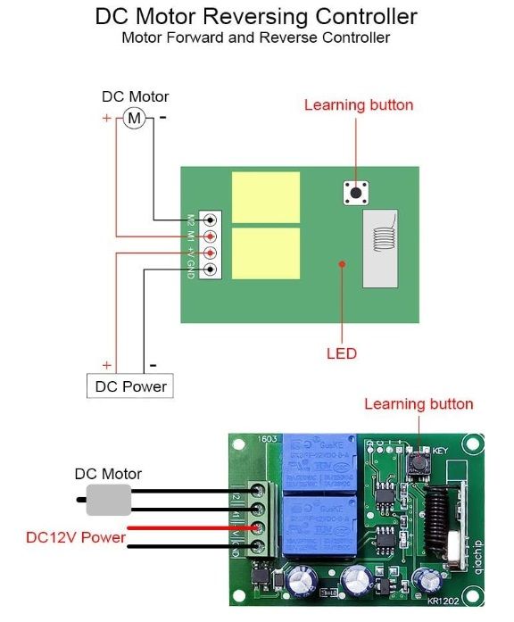 Bezprzewodowy kontroler kierunku obrotów silnika 12V z Pilotem RF