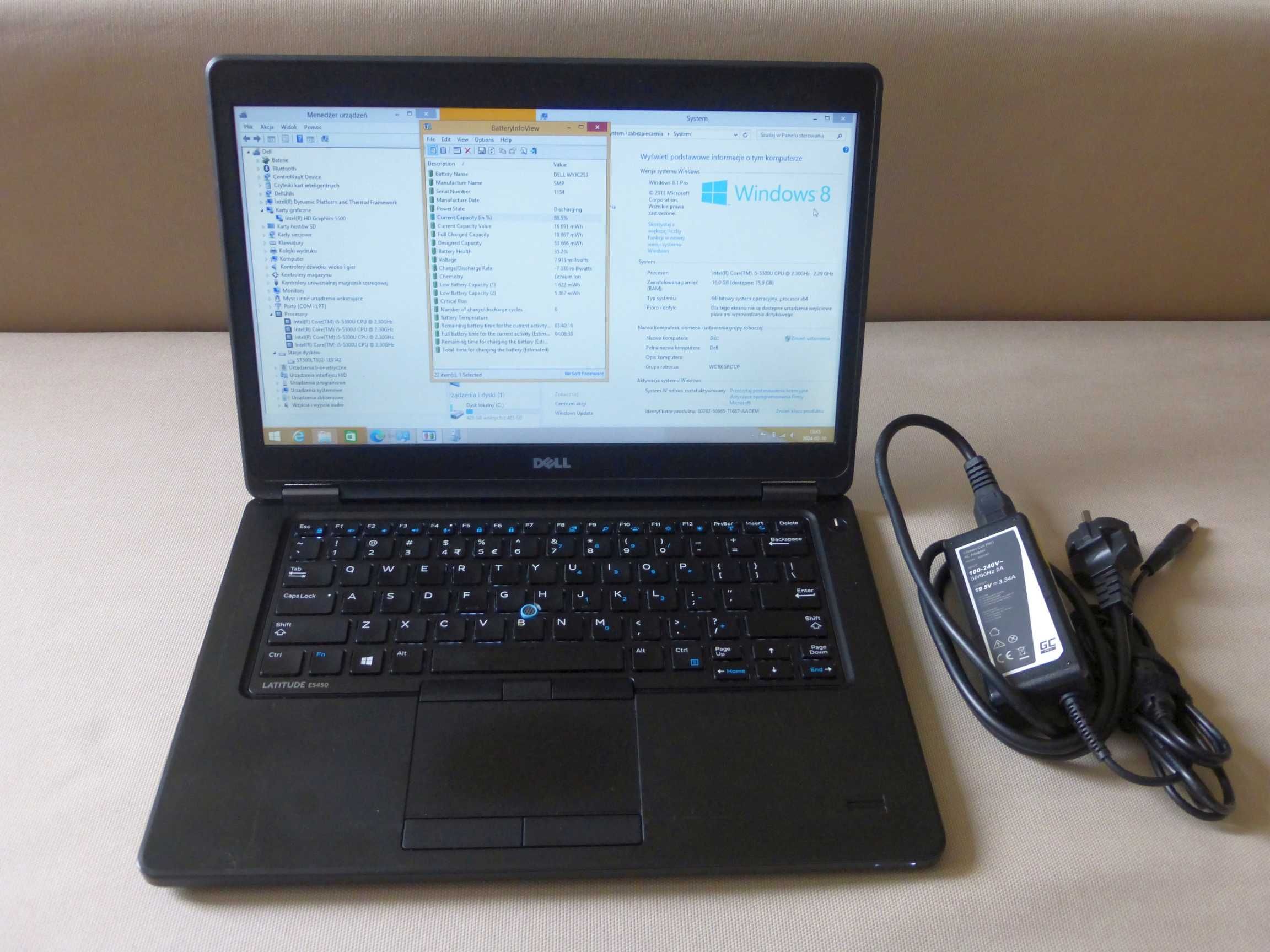 Laptop Dell Latitude E5450 i5 16GB RAM 500GB Windows 8.1 Pro zasilacz