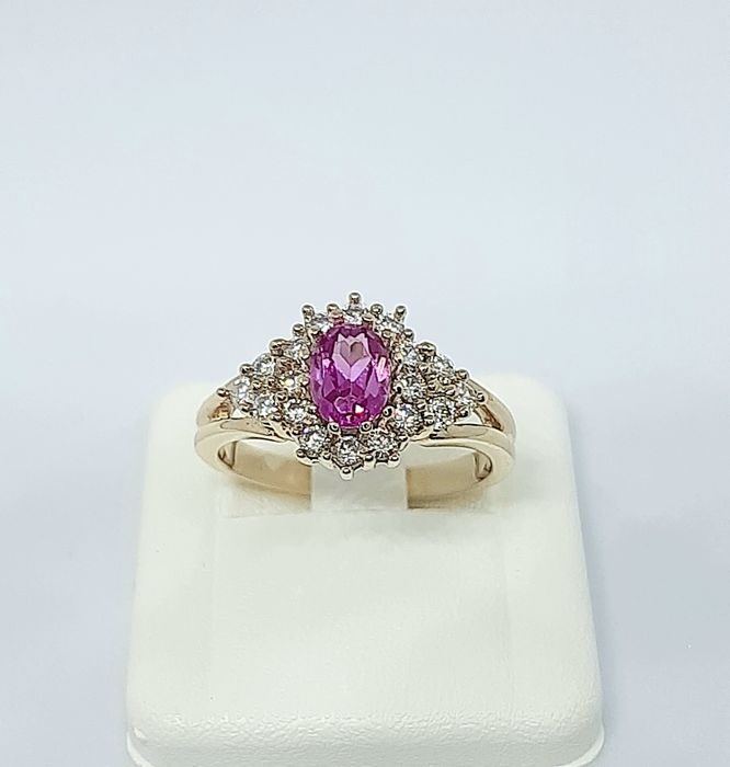 Pierścionek Złoty 585 Różowa Cyrkonia Syntetyczna Cyrkonie Markiza