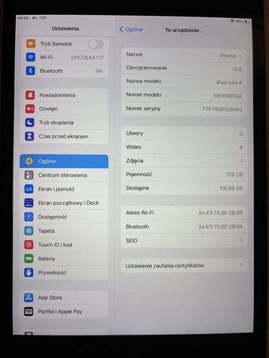 iPad Mini 4 wi-fi 128GB. Grawancja 12/2025 stan idealny!
