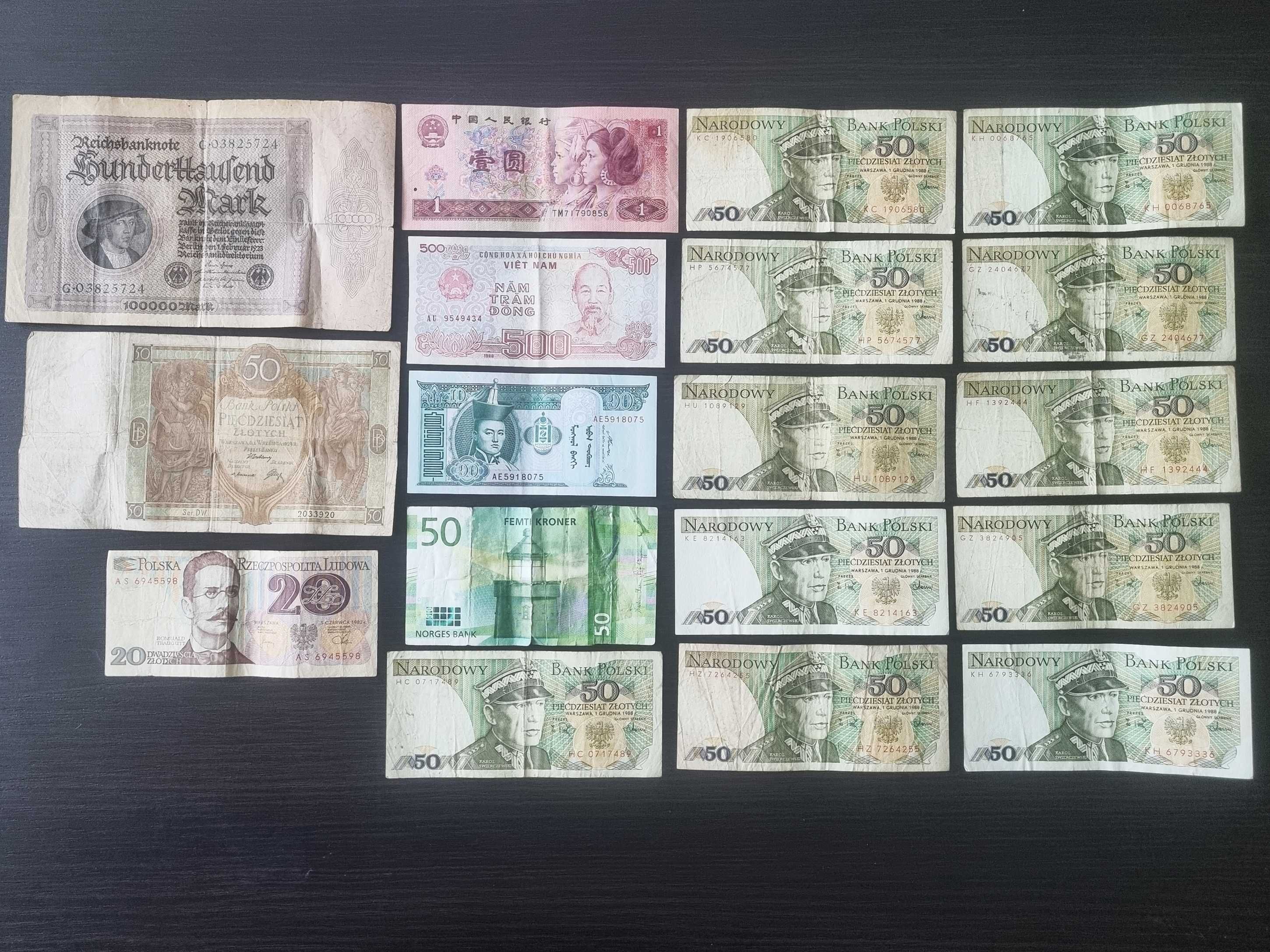 Zestaw Banknotów Kolekcjonerskich Prl 20 50 Marka Dong Yuan Korona