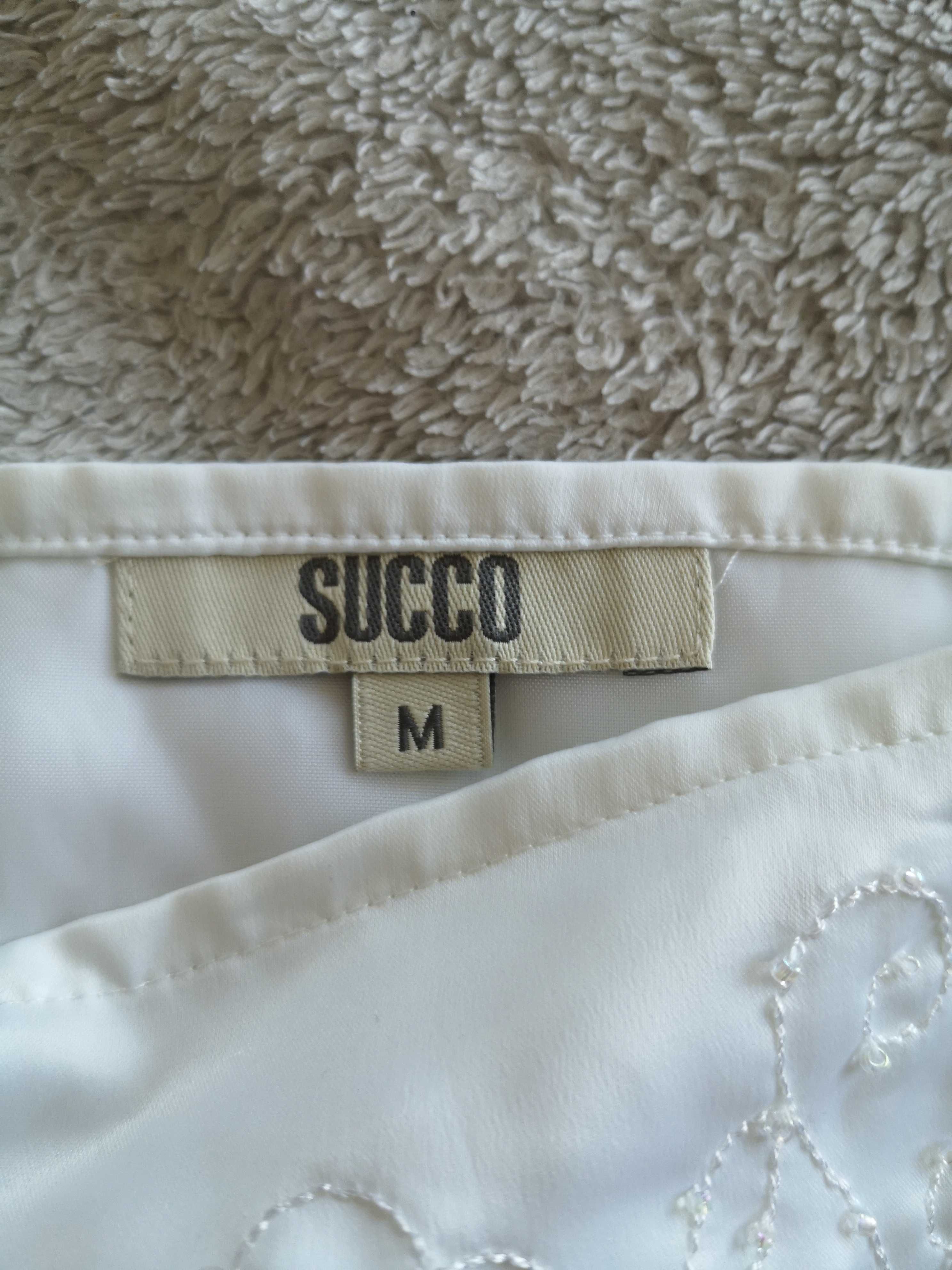 Biała jedwabna bluzka na ramiączkach koszulka w cekiny Succo 38 j nowa