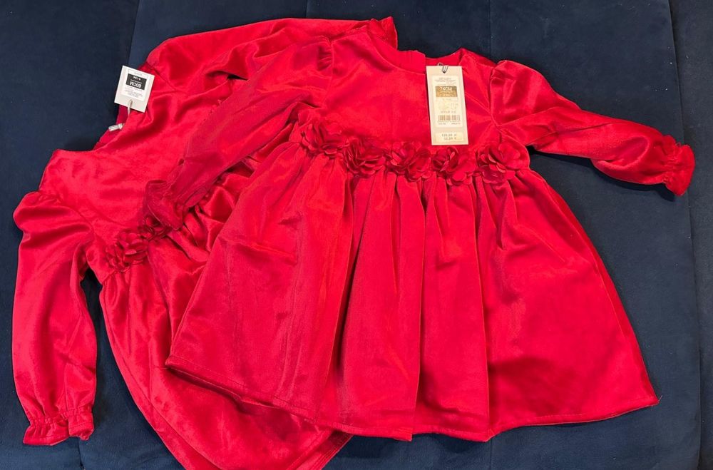 Sukienka czerwona dziewczęca z długim rękawem, welurowa, świąteczna 80