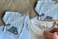 Sweterek biały newbie 74 unisex bawełniany prostym z okrągłym dekoltem