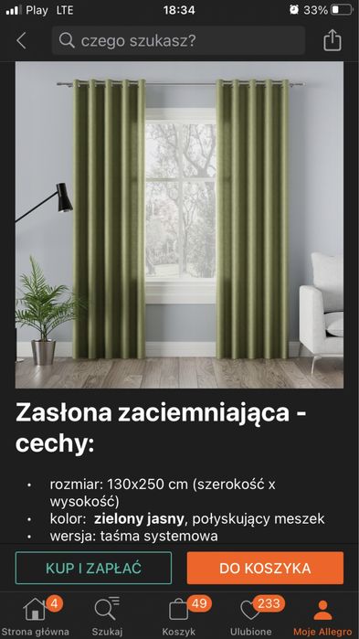 Zasłony 130x250 2 szt. Zielony, jasny