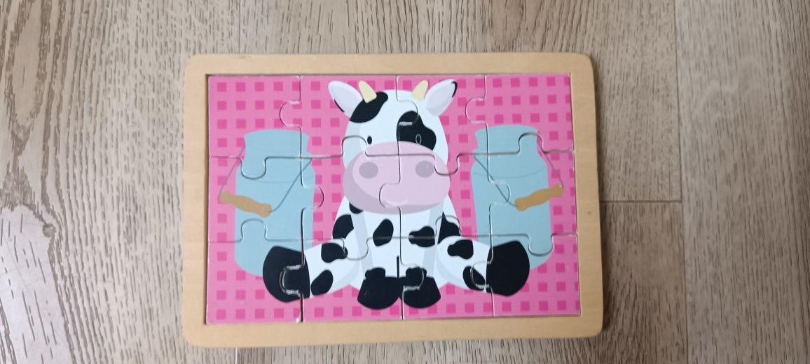 Drewniane puzzle 12 elementów krowa