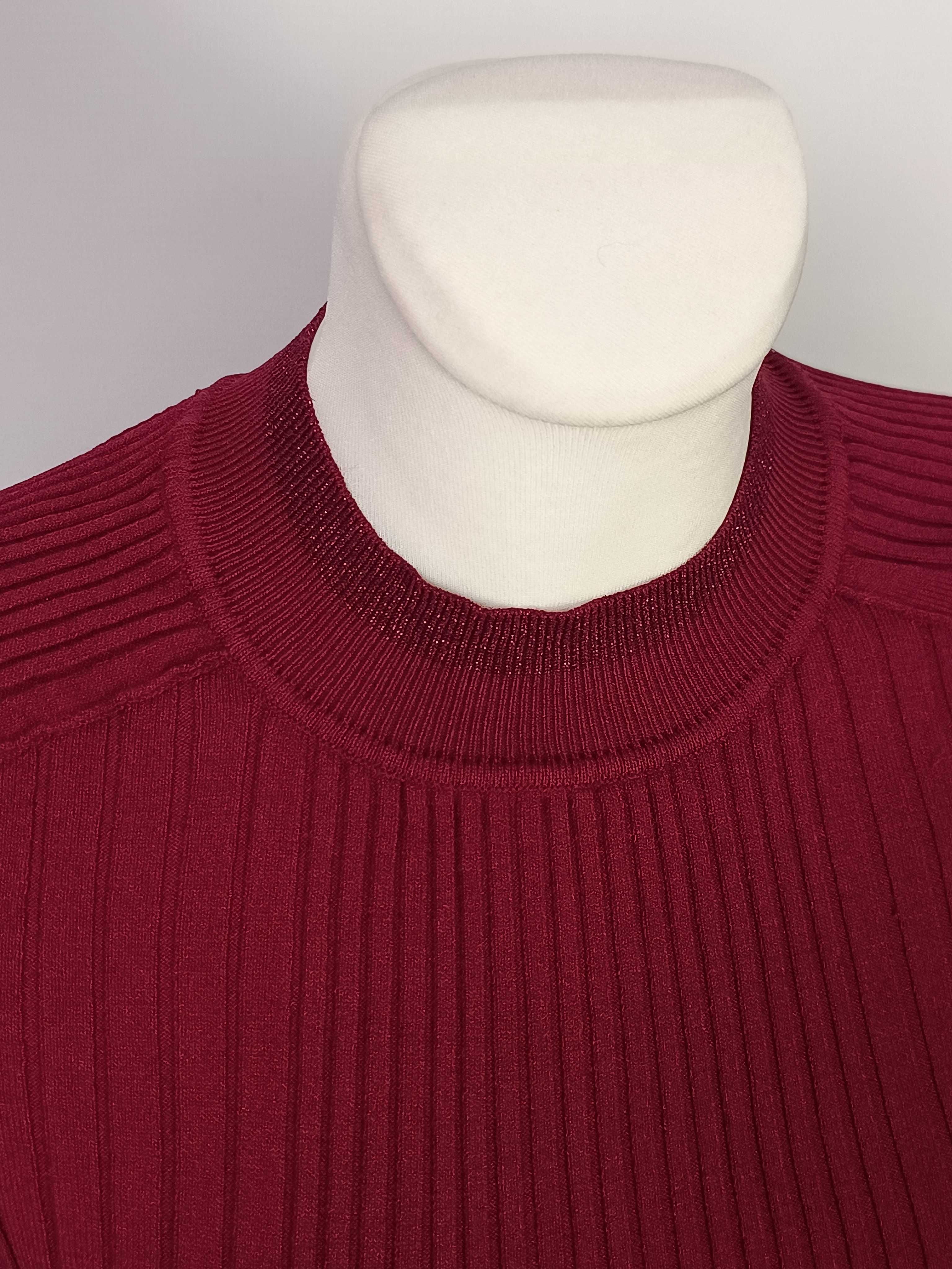 Bordowy burgundowy sweter półgolf prążki damski Next 42 XL