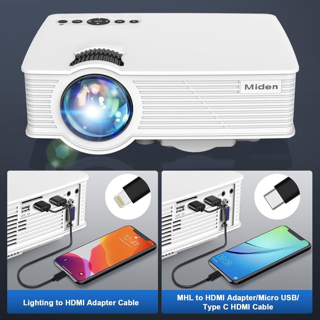 Projetor Miden 9000 Lumens, projetor portátil Full HD 1080P, proj