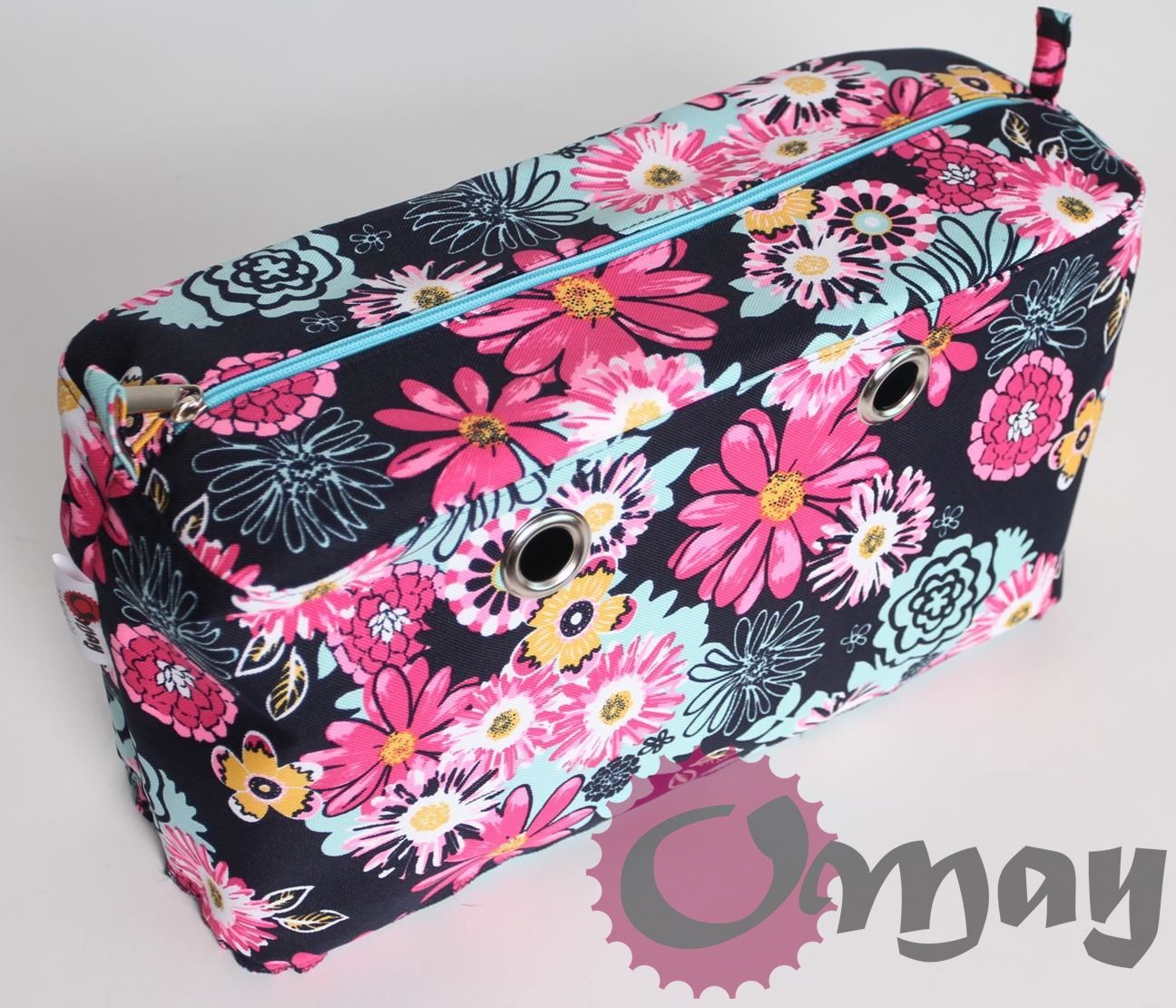 organizer OBAG BEACH MINI i LACE granat kwiaty różowe 2 kieszenie OMAY