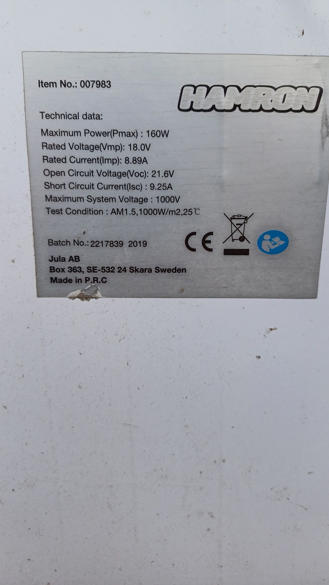 Panel  fotowoltaiczny 12 V 160 W 20 A