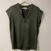 Bluzka khaki zielona H&M satynowa koszula t-shirt elegancka z dekoltem