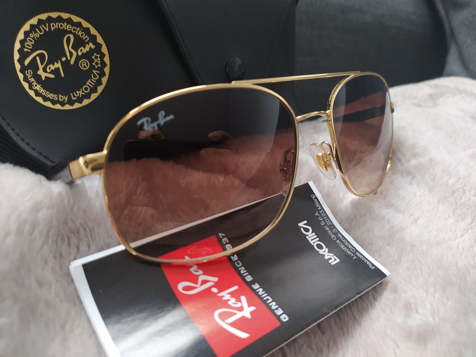 RAY-BAN® RB3593 złote męskie okulary przeciwsłoneczne / super stan!!