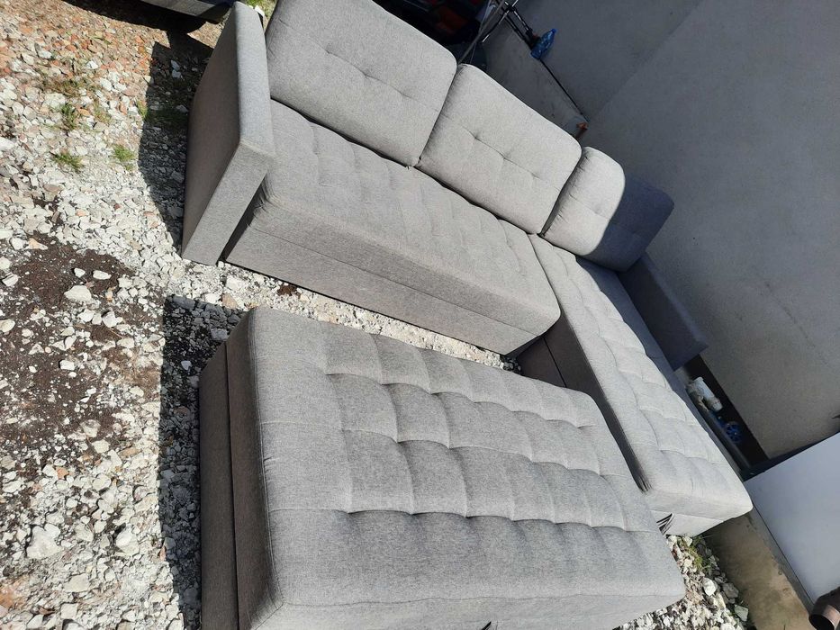 Rogówka narożnik prawy lewy z schowkiem + podnóżek 200x150 szara