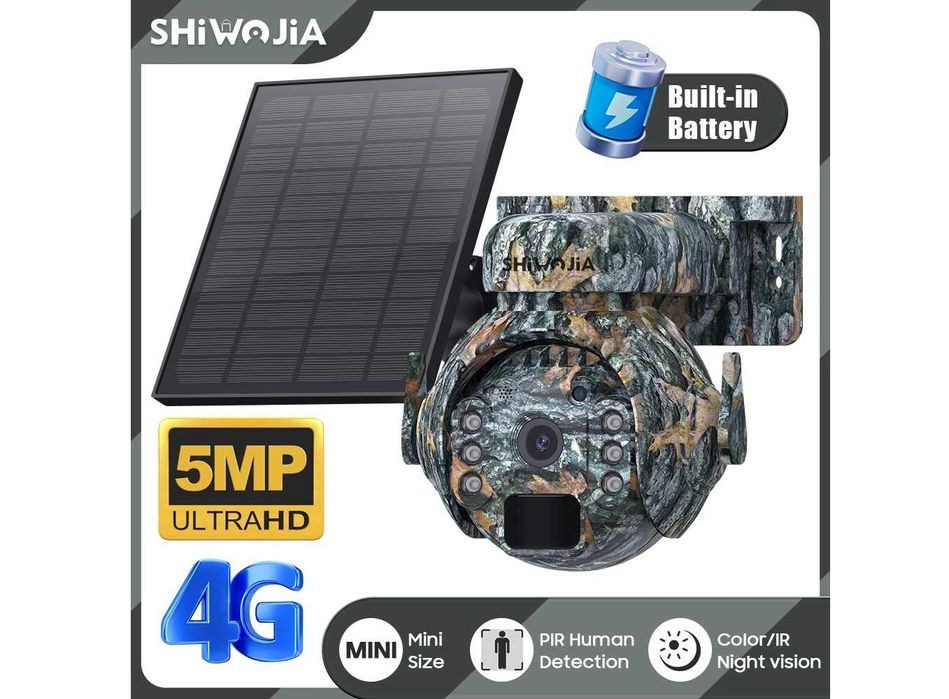 Зовнішня 4G камера SHIWOJIA 12Х Zoom 5MP сонячна панель акум. 7800 mAh