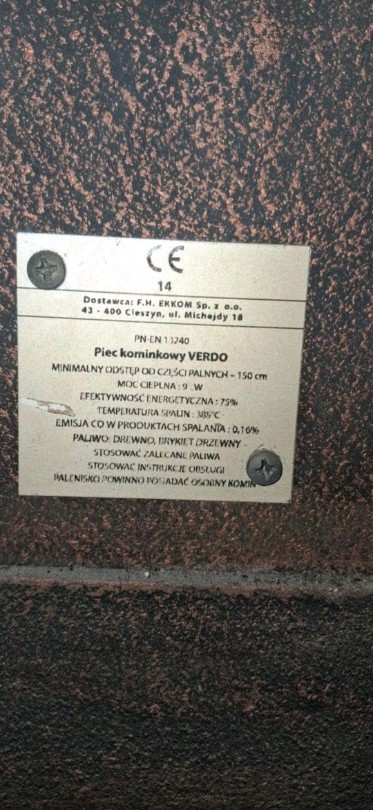 Piec kominkowy/kominek Verdo żeliwny