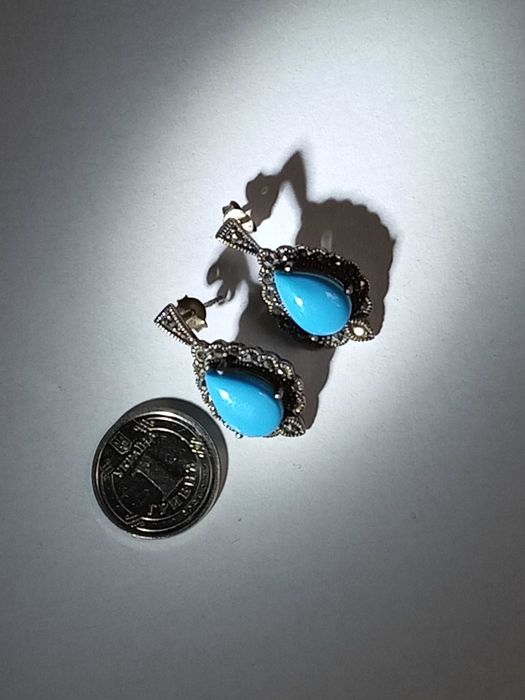 Серьги, капельное серебро, винтаж.