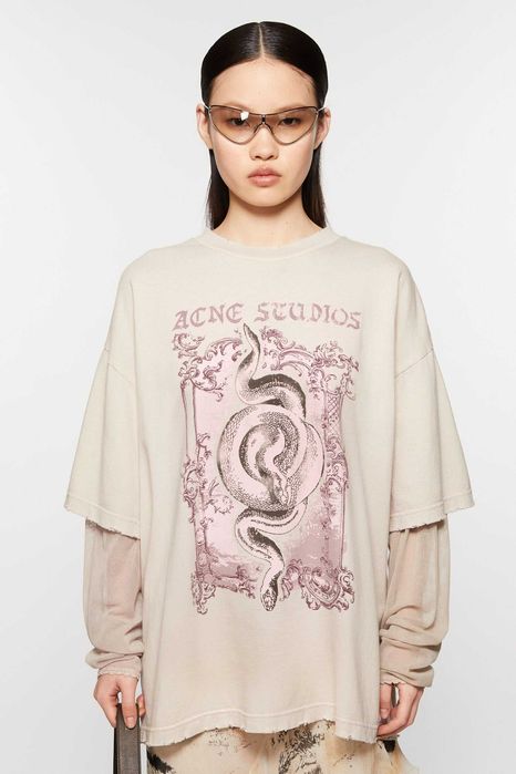 Лонгслів Acne Studios Layered Print T-Shirt Faded Grey