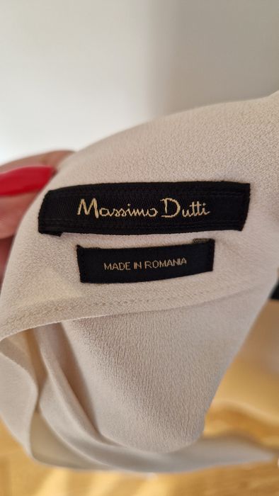 Urocza sukienka Massimo Dutti roz. L kremowa acetate wiskoza wesele ok