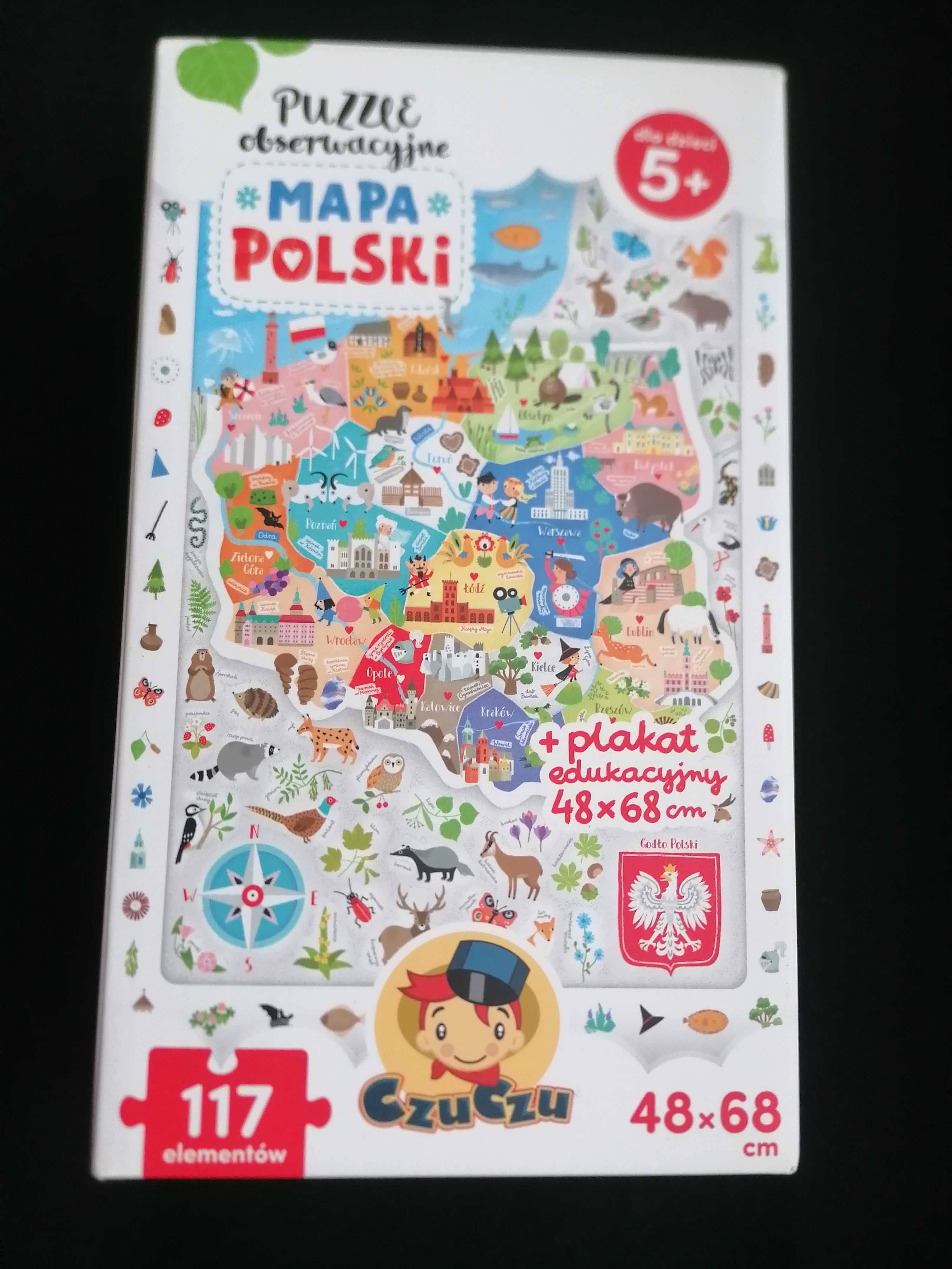 Puzzle Obserwacyjne Mapa Polski 117elementów. 5+ CzuCzu