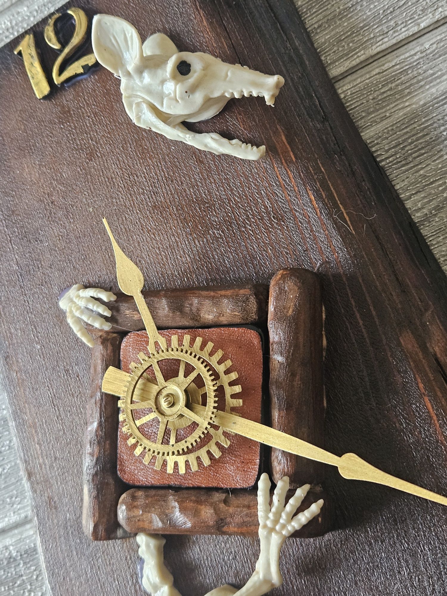 Unikat zegar ścienny drewniany czaszka szczur steampunk darkart gothic