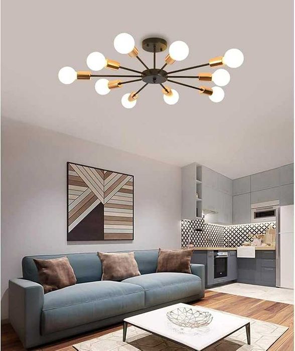 Żyrandol Sputnik - 10-ramienny, czarna lampa wisząca