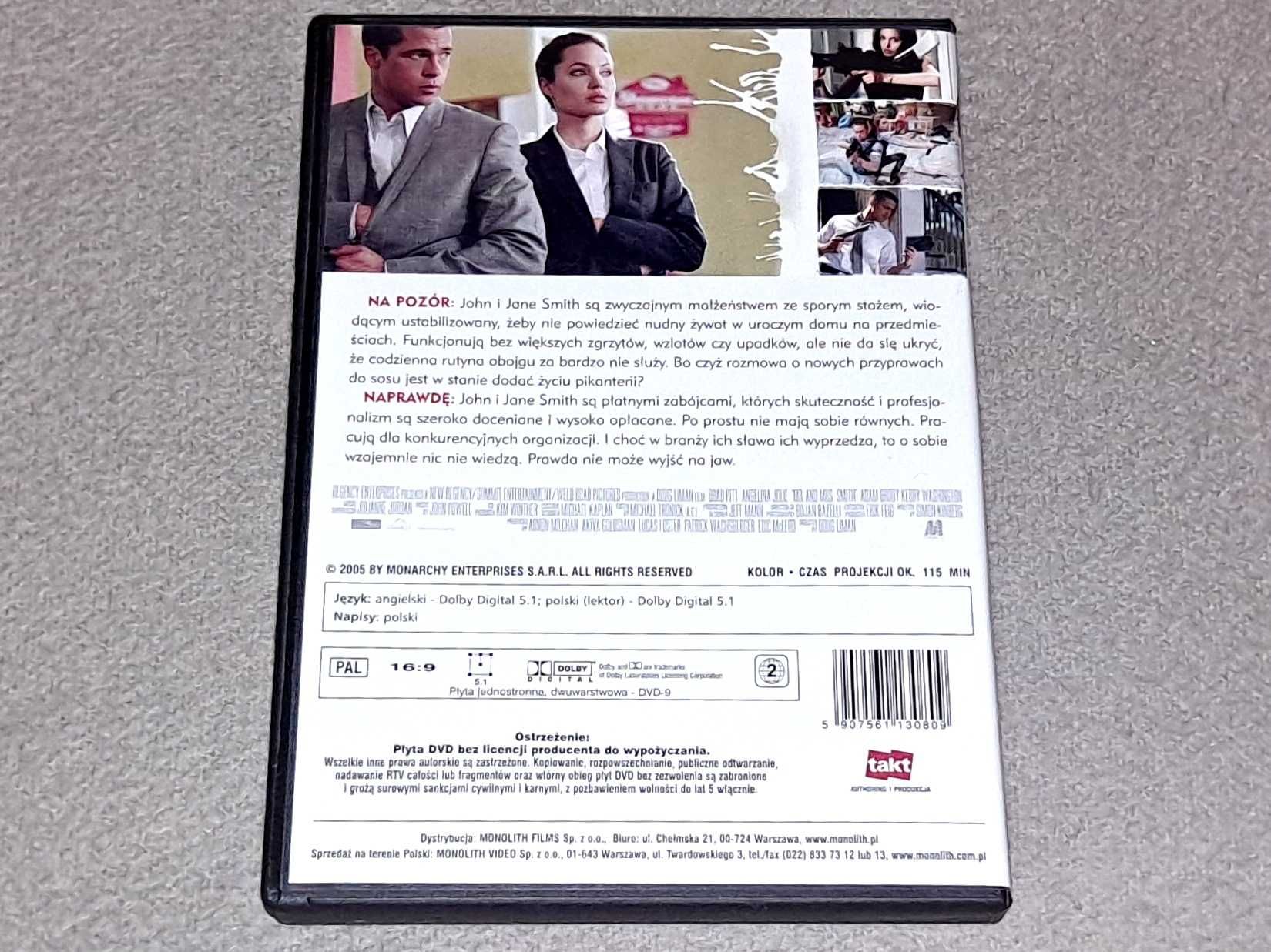 film na DVD prod. USA pt. "Mr. & Mrs SMITH"  (2005 r) - stan idealny