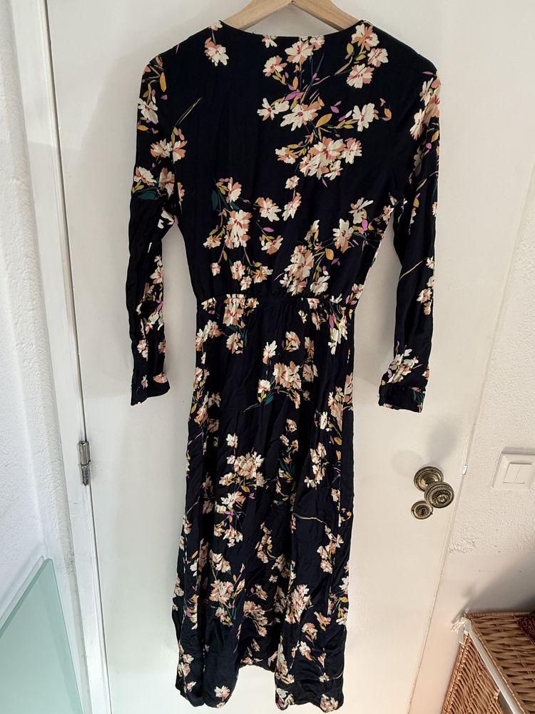 Vestido de manga comprida floral preto SHEIN M