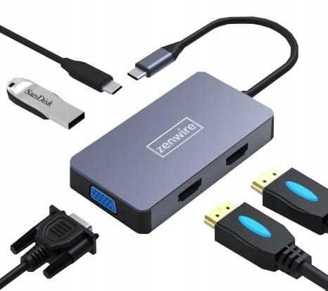 Adapter HUB 5W1 USB-C 2x HDMI 4K VGA USB 3.0  macbook Pro M1 Zenwire