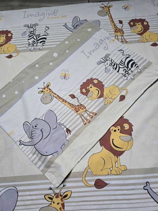 Pościel dziecięca niemowlęce 100x135 lew żyrafa słoń zebra beżowa