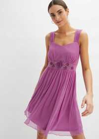 B.P.C sukienka fiolet z aplikacją siatka r.40/42