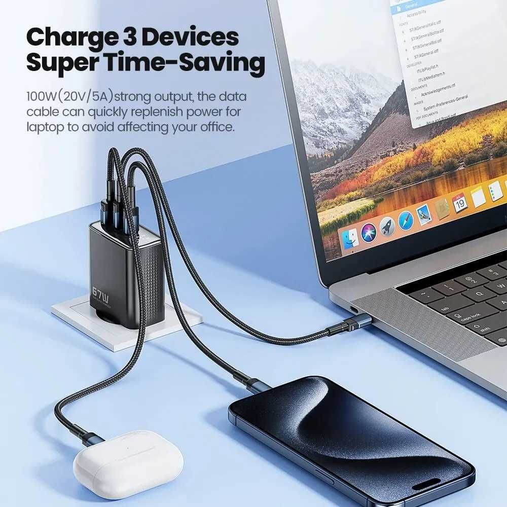 Зарядний пристрій Toocki 67W GaN USB C, PPS PD QC4.0, з дисплеєм