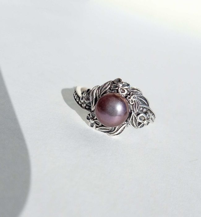 Перстень кольцо з темною перлиною! Срібло 925 проби, розмір 16,5