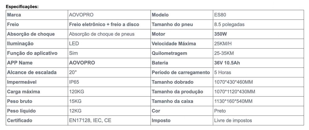 Trotinete elétrica leve AovoPro ES80