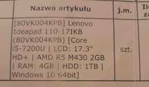 Sprzedam Laptop Lenovo Ideapad 110-17IKB