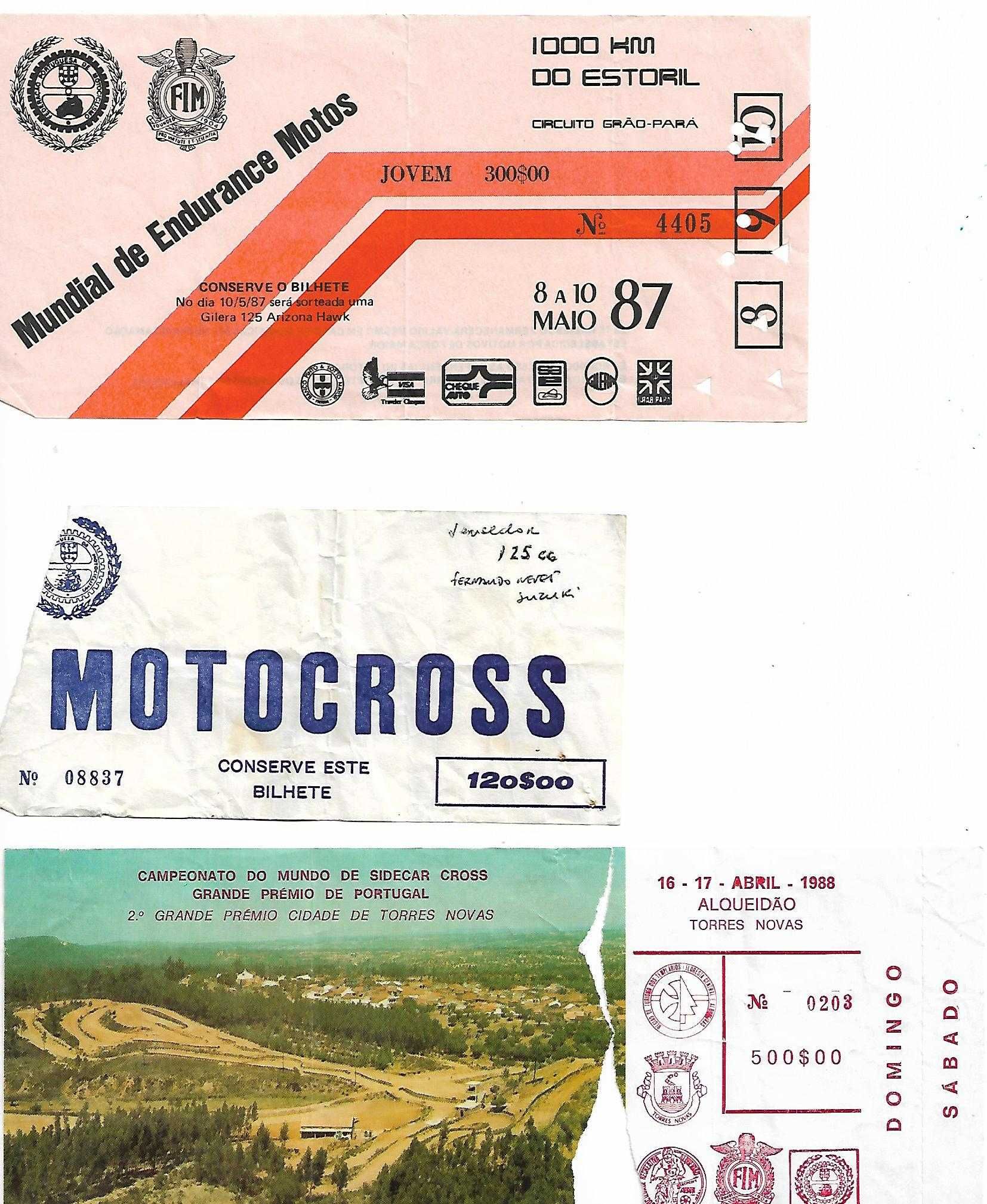 Bilhetes de automobilismo/motocross dos anos 80-Raros